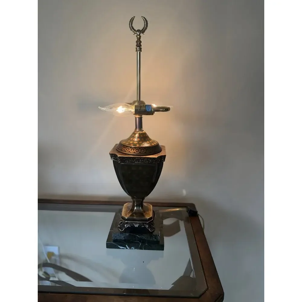 Vintage Frederick Cooper Brass & Marble Urn Table Lamp with Original Shade